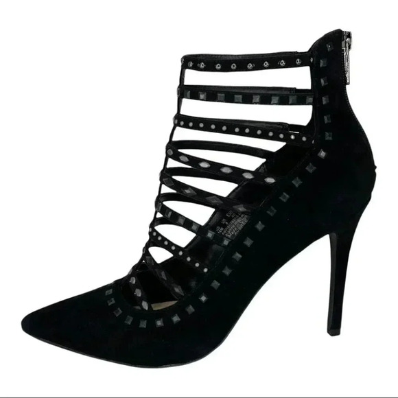 NWOB Fergie Aubree Black Suede Leather Womens Heels Size 10M - Picture 2 of 13